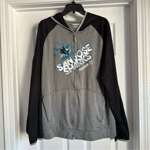 San Jose Sharks NHL Reebok Center Ice Hooded Gray Full Zip Large Sweat Jacket
